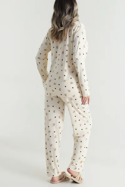 Bej Düğmeli Milan Kadın Pijama Takımı 494647