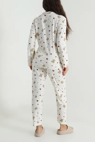Bej Düğmeli Süet Kadın Pijama Takımı 492771