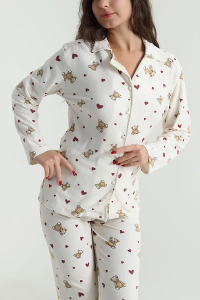 Bej Düğmeli Süet Kadın Pijama Takımı 492771
