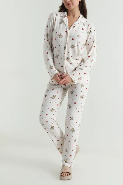 Bej Düğmeli Süet Kadın Pijama Takımı 499834