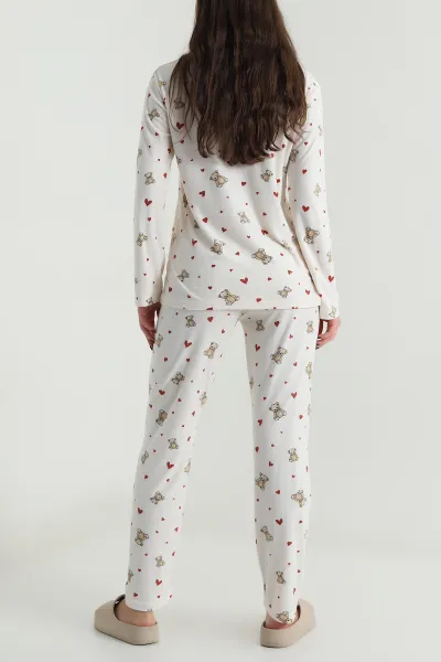 Bej Düğmeli Süet Kadın Pijama Takımı 499834