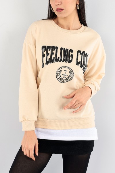 Bej Eklemeli Bayan Sweat 91382