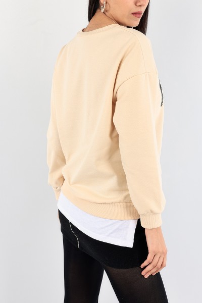 Bej Eklemeli Bayan Sweat 91382