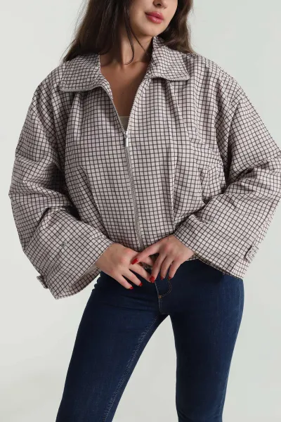 Bej Ekose Bomber Kadın Mevsimlik Mont 493900