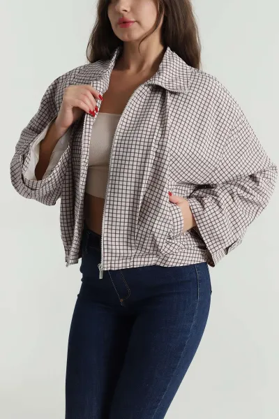 Bej Ekose Bomber Kadın Mevsimlik Mont 493900