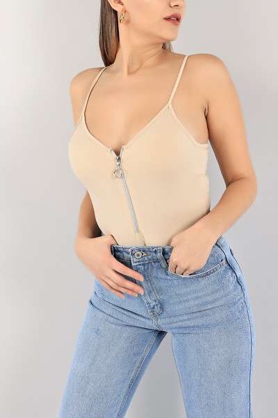 Bej Fermuar Tasarım Zıbın Bluz 105655
