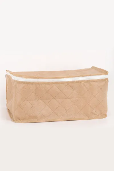 Bej Fermuarlı 35x27x18 Çorap Hurcu Tela Kumaş 243168