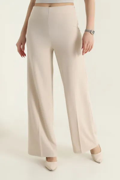 Bej Fermuarlı Crep Kadın Pantolon 435681