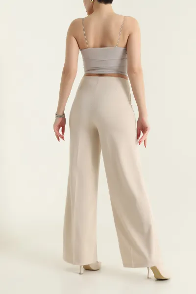 Bej Fermuarlı Crep Kadın Pantolon 435681