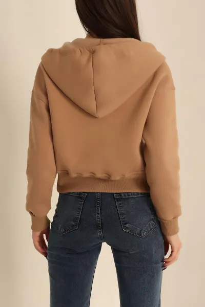 Bej Fermuarlı İçi Şardonlu Bayan Sweat 224408