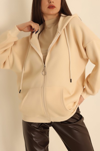 Bej Fermuarlı Şardonlu Bayan Sweat 222150