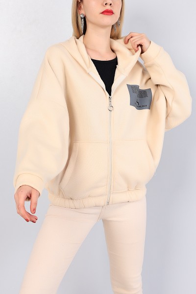Bej Fermuarlı Şardonlu Bayan Sweat 82623