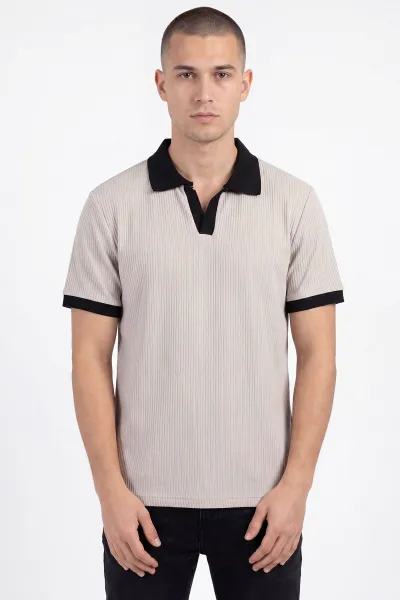Bej Fitilli Polo Yaka Erkek Tişört 458870