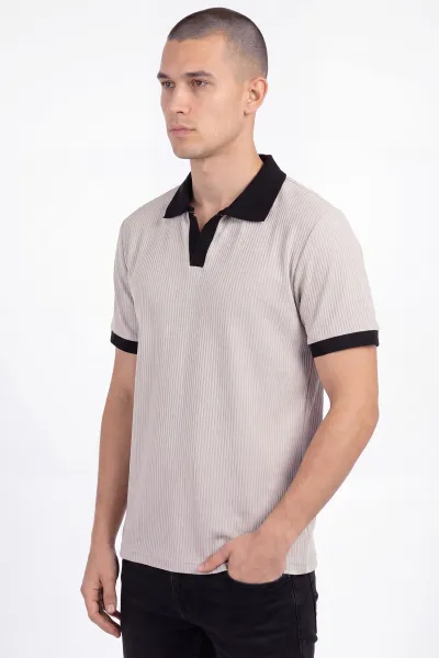 Bej Fitilli Polo Yaka Erkek Tişört 458870