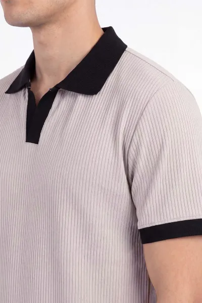 Bej Fitilli Polo Yaka Erkek Tişört 458870