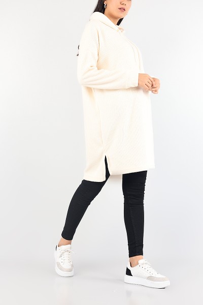 Bej Fitilli Triko Bayan Tunik Elbise 88194