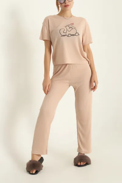 Bej Fitilli Viskon Bayan Pijama Takımı 288969