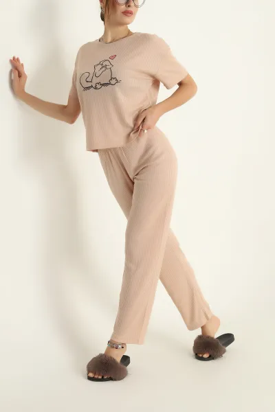 Bej Fitilli Viskon Bayan Pijama Takımı 288969