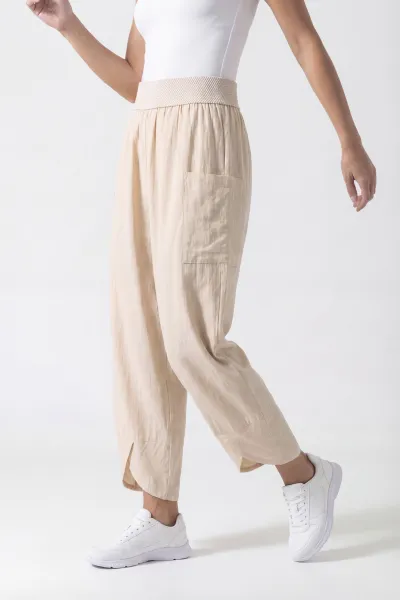 Bej Flam Keten Kadın Pantolon 450806