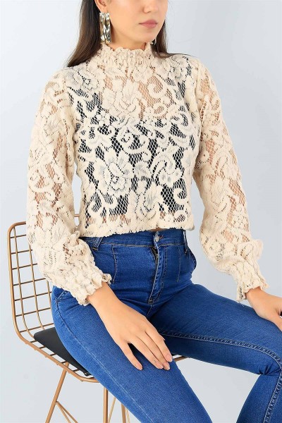 Bej Flok Tasarım Bluz 42379