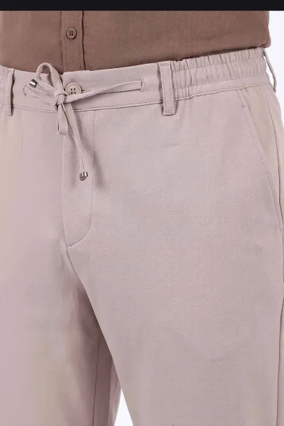 Bej Gabardin Kumaş Bağlamalı Erkek Pantolon 491670