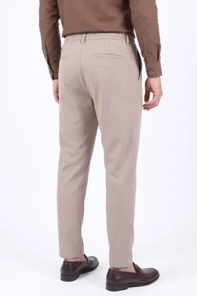 Bej Gabardin Kumaş Bağlamalı Erkek Pantolon 491670