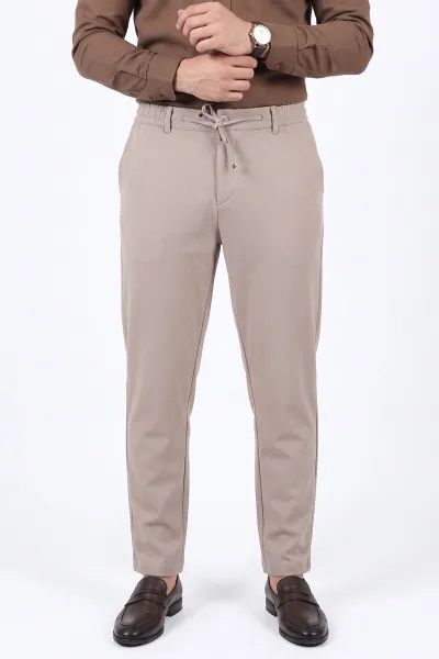 Bej Gabardin Kumaş Bağlamalı Erkek Pantolon 491670