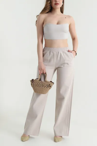Bej Gabardin Palazzo Kadın Pantolon 469184
