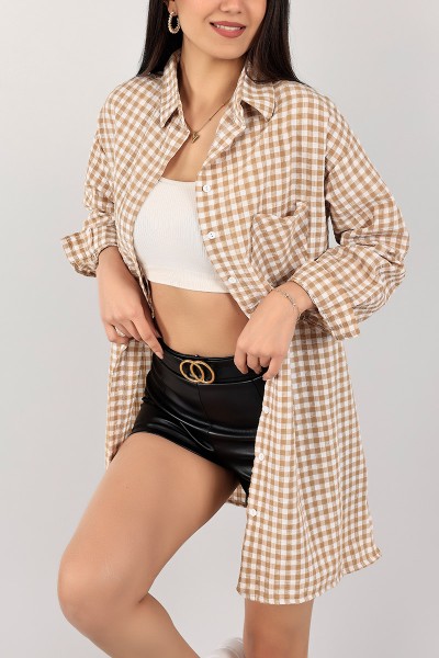 Bej Gofre Kumaş Pötikare Tunik 101647