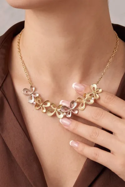 Bej Gold    Kelebek Model Kalın Zincir Kolye 478020