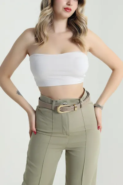Bej Gold Toka Detaylı Kadın Kemer 470477