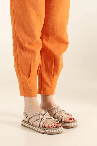 Bej Hasır Örgülü Sandalet 250697