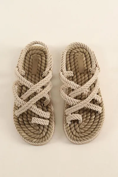 Bej Hasır Örgülü Sandalet 250697
