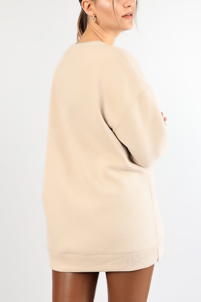 Bej İçi Şardonlu Baskılı Bayan Sweat 85028