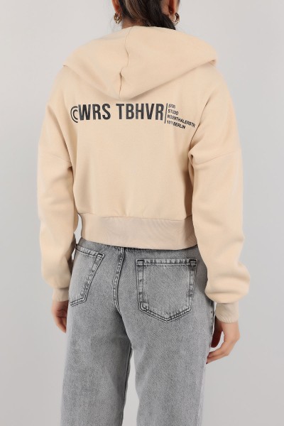 Bej İçi Şardonlu Kapüşonlu Bayan Sweat 151381