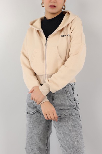Bej İçi Şardonlu Kapüşonlu Bayan Sweat 151381