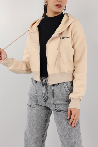 Bej İçi Şardonlu Kapüşonlu Bayan Sweat 151381