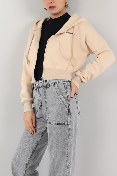 Bej İçi Şardonlu Kapüşonlu Bayan Sweat 151381