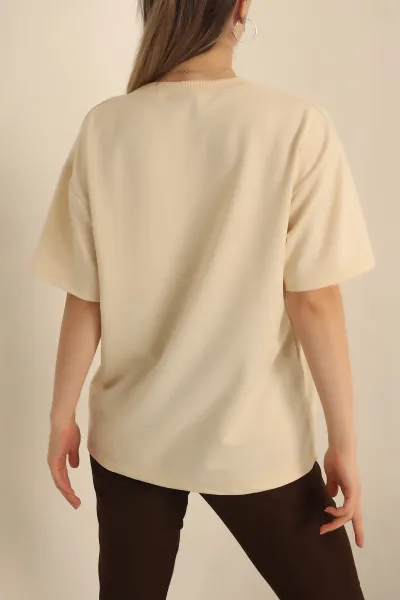 Bej İki İp Oversize Bayan Tişört 234376