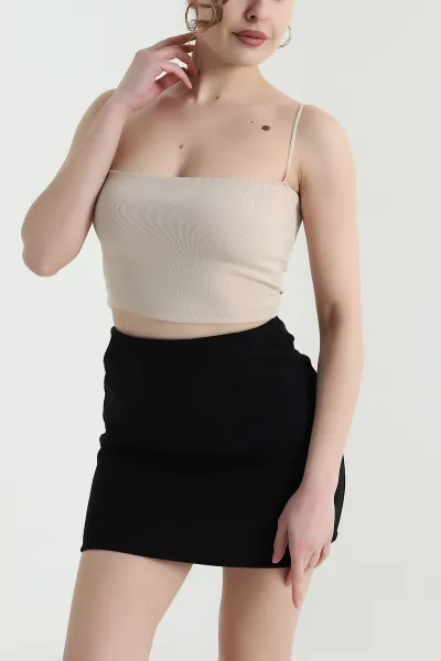 Bej İp Askılı Destekli Modal Kadın Crop 446734