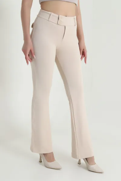 Bej İspanyol Paça Venedik Kadın Pantolon 462966