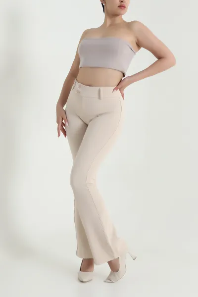 Bej İspanyol Paça Venedik Kadın Pantolon 462966