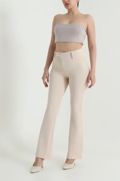 Bej İspanyol Paça Venedik Kadın Pantolon 462966
