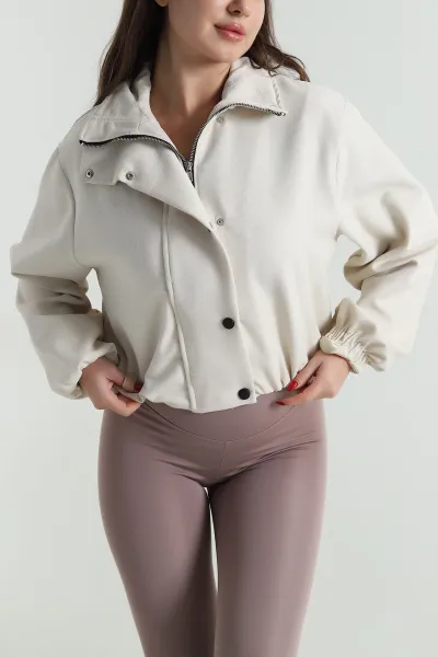 Bej İthal Lusso Kumaş Boğazlı Trend Kadın Mont 496447