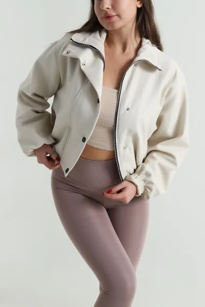 Bej İthal Lusso Kumaş Boğazlı Trend Kadın Mont 496447