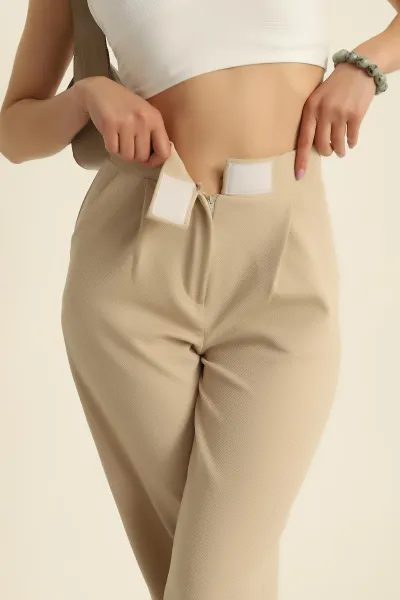 Bej Jakarlı Palazzo Bayan Pantolon 282482