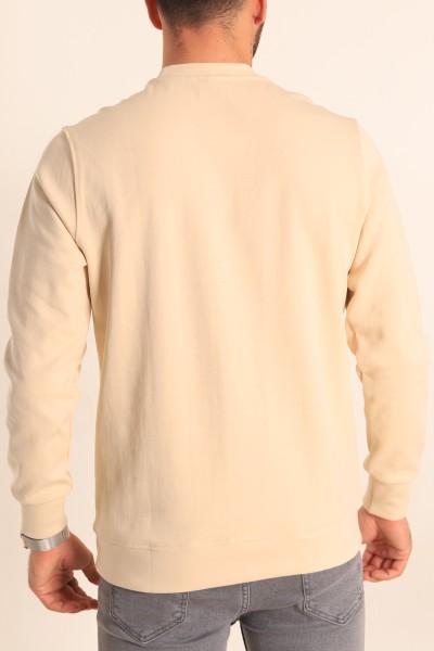 Bej Kabartma Yazılı Bisiklet Yaka Erkek Sweatshirt 204808