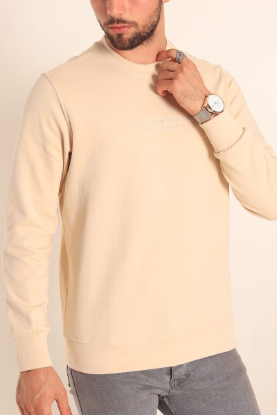 bej-kabartma-yazili-bisiklet-yaka-erkek-sweatshirt-204808