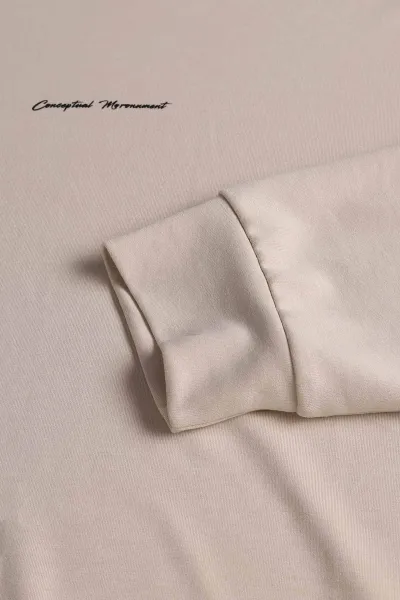 Bej Kabartma Yazılı Bisiklet Yaka Erkek Sweatshirt 396891