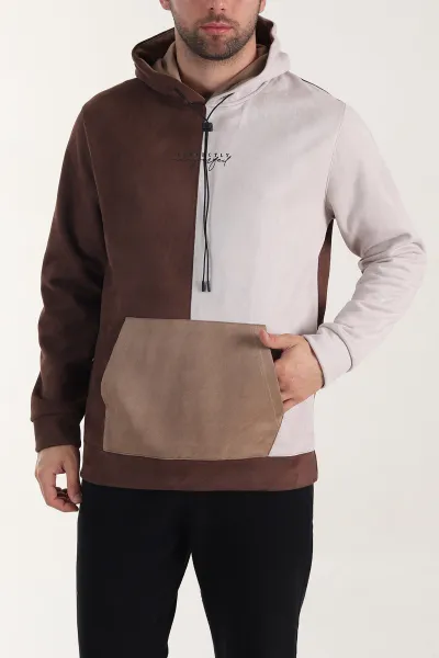 bej-kahverengi-kapusonlu-yazi-detayli-cepli-erkek-sweatshirt-413639